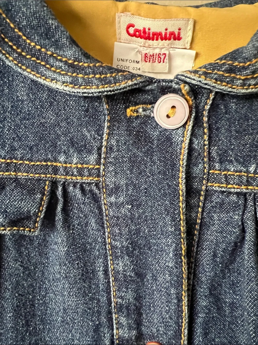 Vintage  Blue Denim Jacket Dress Multicolor Ribbon Accents & Matching Tights